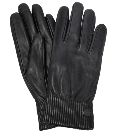 Canada Goose Branded Ribbed Leather Gloves In Black - Noir