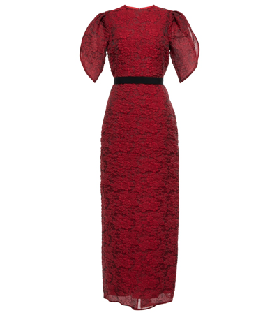 Erdem Asteria Floral-embossed Woven Maxi Dress In Red