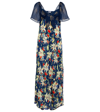 Rixo London Paltrow Glittered Chiffon And Floral-print Silk-crepe Maxi Dress In Navy Floral Glitter