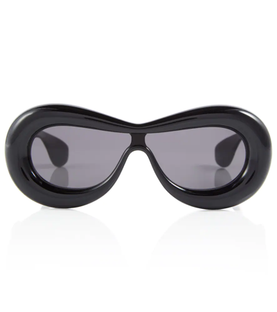 Loewe Inflated Oval Sunglasses In Shiny Black / Smoke