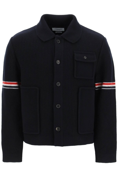 Pre-owned Thom Browne 'workman' Tricolor Wool Jacket In Blue | ModeSens