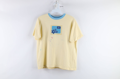 Pre-owned Vintage 90's Adidas Spell Out Floral Box Logo T-shirt Usa In Yellow