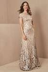 TADASHI SHOJI ODETTE OFF-SHOULDER SEQUIN MESH COLUMN GOWN