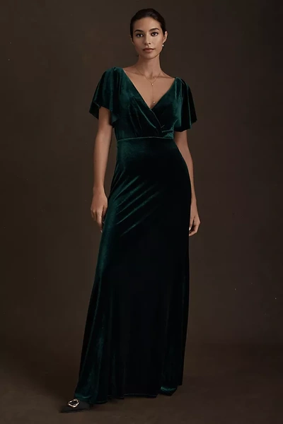 Jenny Yoo Ellis Velvet Open Back Dress In Green