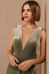 Jenny Yoo Logan V-neck Velvet Gown In Green