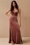 Jenny Yoo Logan Velvet Maxi Dress In Brown