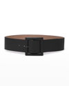 Carolina Herrera Women's Square-buckle Snakeskin & Leather Belt In Black