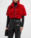 Gorski Horizontal Lamb Shearling Crop Bolero Jacket In Red