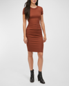 Shop Michael Stars Katie Ribbed-knit Side Ruched Bodycon Dress In Rustq