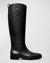 Tory Burch Logo-embossed Tall Leather Boots In Perfect Black