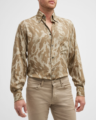 Tom Ford Men's Camouflage-print Dress Shirt In Md Gry Fan