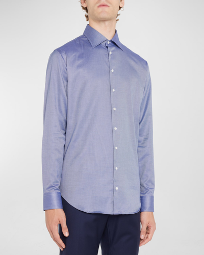 Giorgio Armani Men's Cotton Woven Dress Shirt In Blue
