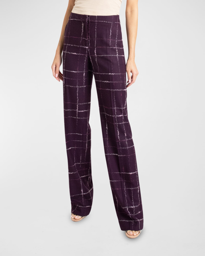 Santorelli Prima Straight Plaid Flannel Pants In Purple