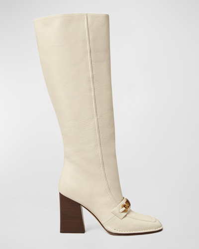 Tory Burch Perrine Goatskin Chain Riding Boots In New Ivory