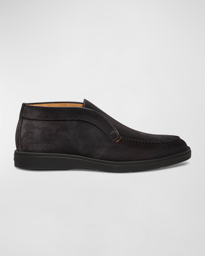 Santoni Slip-on Suede Boots In Charcoal