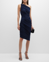 Norma Kamali Diana Shirred One-shoulder Asymmetric Dress In True Navy