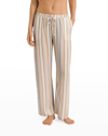 Hanro Abstract Brushstroke Woven Pajama Pants In Marsala Stripe