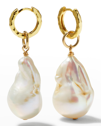Margo Morrison Baroque Pearl Hammered Huggie Earrings In Whpl