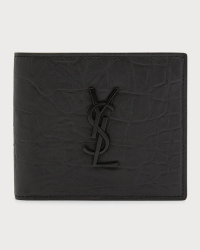 Saint Laurent Men's Tonal Monogram Leather Bifold Wallet In Black