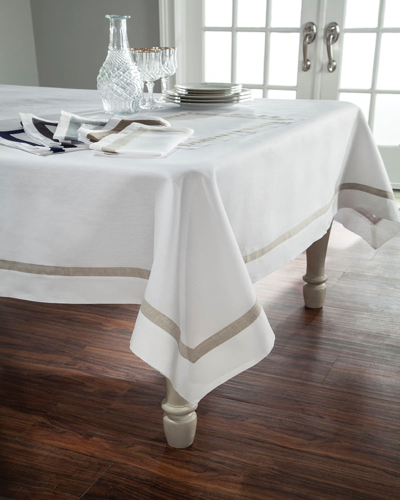 Home Treasures Fino Linen Tablecloth, 72" X 144" In White/navy Blue