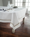 Home Treasures Fino Linen Tablecloth, 72" X 126" In White/navy Blue
