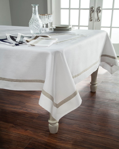 Home Treasures Fino Linen Tablecloth, 72" X 126" In White/navy Blue