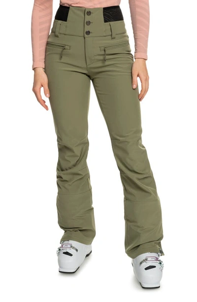 Roxy Rising High Waterproof Shell Snow Pants In Deep Lichen Green
