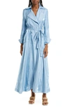 Cult Gaia Jasira Double Breasted Crushed Satin Trench Coat In Ice Blue