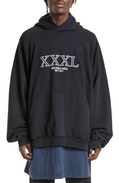 Balenciaga Oversize Xxxl Logo Embroidered Patched T-shirt Hoodie In Black