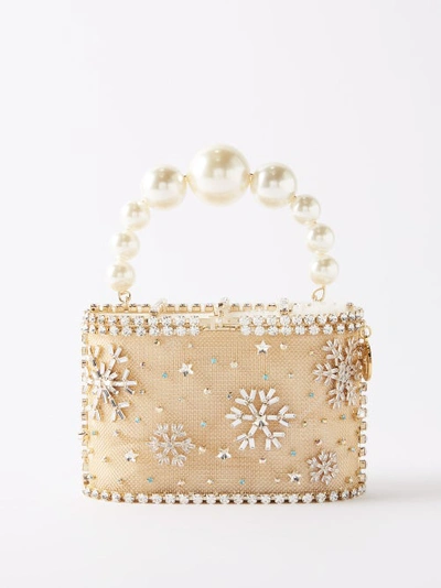 Rosantica Holli Pavillion Crystal-embellished Handbag In Beige Silver