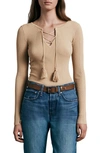 Rag & Bone Carrie Lace-front Ribbed Long-sleeve Tee In Khaki