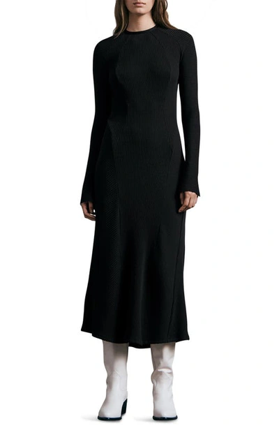Rag & Bone Echo Ribbed Long Sleeve Midi Dress In Black
