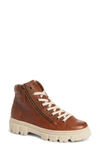 Paul Green Novie Lace-up Bootie In Cognac Washed Leather
