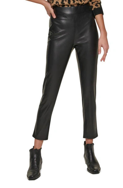 Dkny Women's Faux-leather High-rise Side-zip Pants In Black