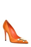 Santoni Satin Pointed Toe Stiletto Pump In Orange-a65