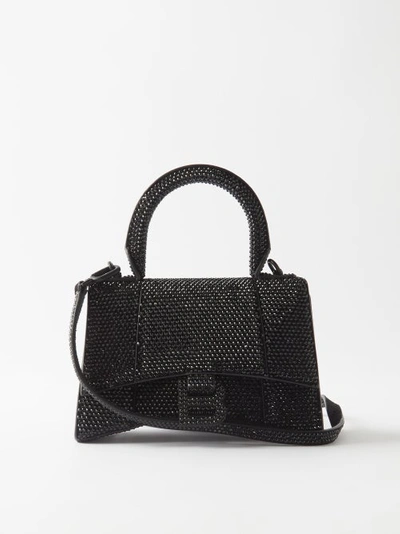 Balenciaga Hourglass Xs Crystal-embellished Handbag In Black