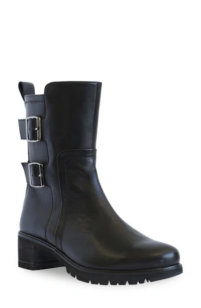 Munro Buckle Moto Boot In Black Milled Calf Leather