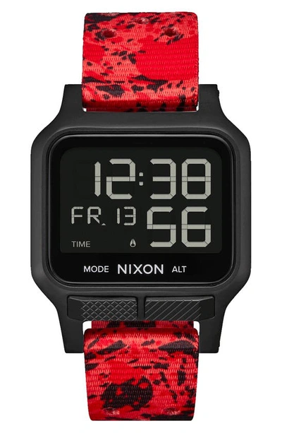 Nixon Heat Digital Rubber Strap Watch In Black / Red