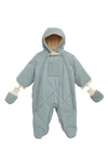 7 A.m. Enfant Babies' Benji Hooded Snowsuit With Attached Mittens In Mirage Blue