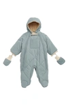 7 A.m. Enfant Benji Hooded Snowsuit With Attached Mittens In Mirage Blue