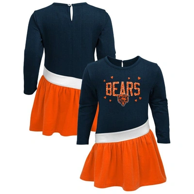 Outerstuff Babies' Girls Infant Navy, Orange Chicago Bears Heart To Heart Jersey Tri-blend Dress In Navy,orange
