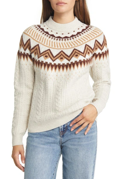 Caslon Fair Isle Cable Knit Sweater In Beige Oatmeal- Brown Fairisle