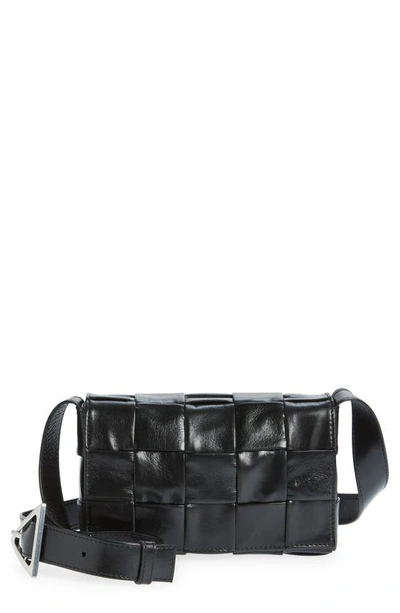 Bottega Veneta Small Cassette Intrecciato Leather Crossbody Bag In Black-silver