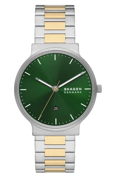 Skagen Ancher Two-tone Bracelet Watch, 40mm In Green/gold