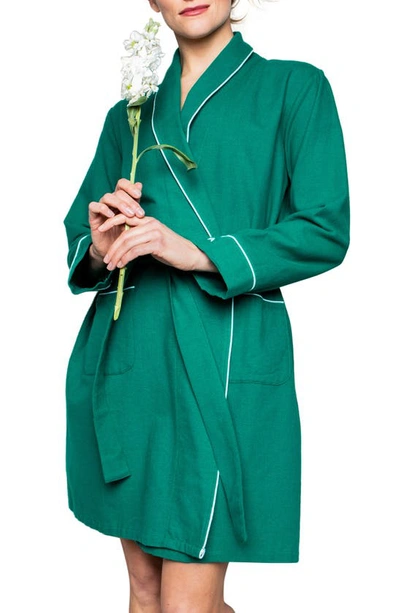 Petite Plume Flannel Dressing Gown In Green