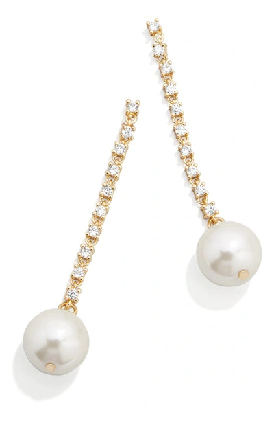 Baublebar Laney Pave & Imitation Pearl Linear Drop Earrings In Gold Tone In White/gold