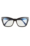 Tom Ford 55mm Cat Eye Blue Light Blocking Optical Glasses In Black