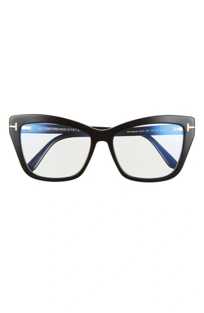 Tom Ford 55mm Cat Eye Blue Light Blocking Optical Glasses In Black