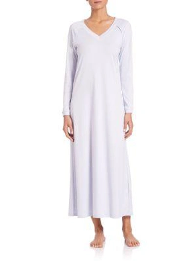 Hanro Pure Essence Long-sleeve Long Nightgown In Blue Glow