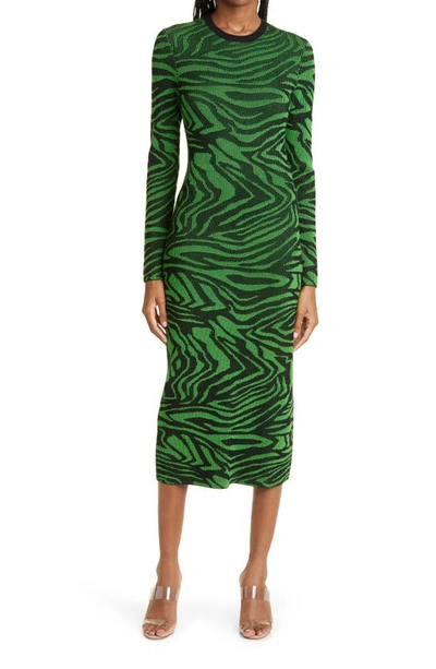 Stine Goya Chiara Intarsia Ribbed-knit Midi Dress In Black Green Combination